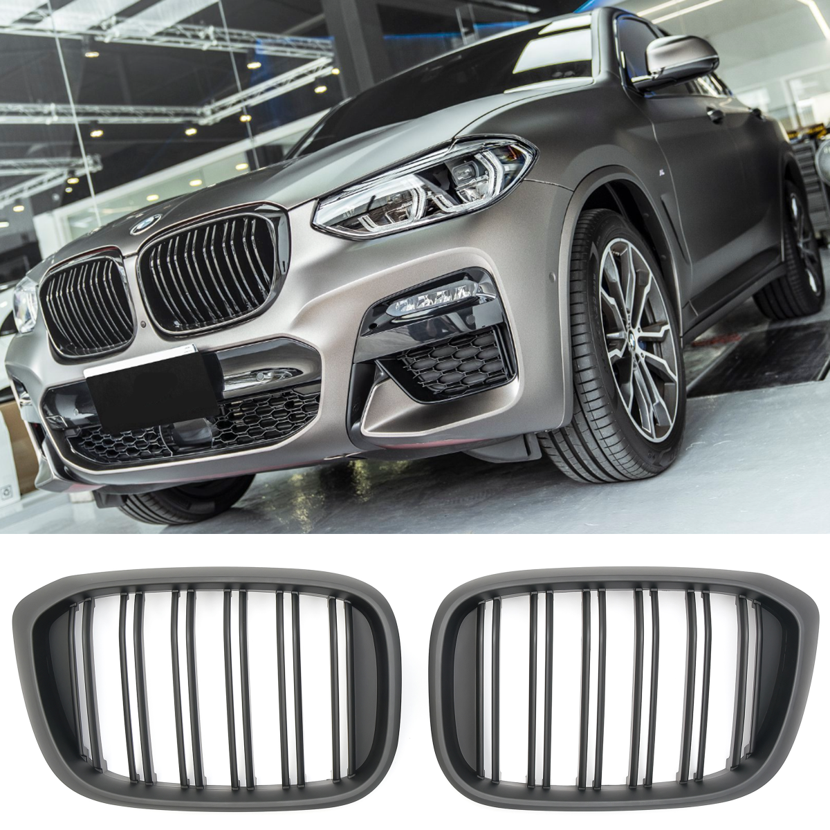 Grile centrale duble compatibile cu BMW X3 G01 X4 G02(2018-2022) negru lucios