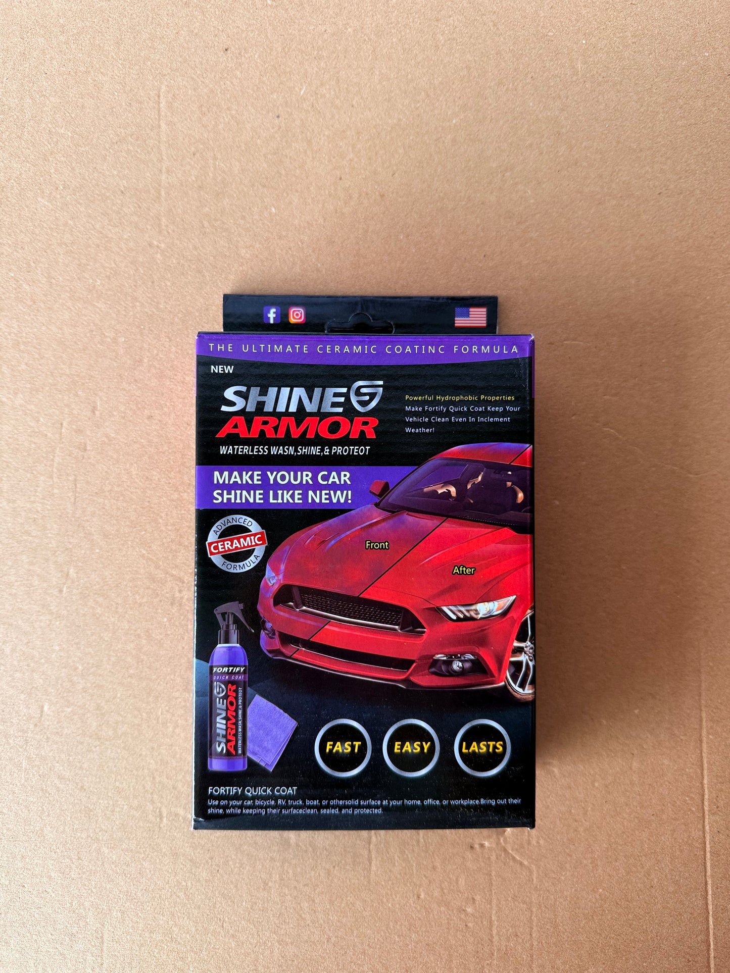 Ceara auto lichida Shine Armor cu pulverizator si laveta cadou