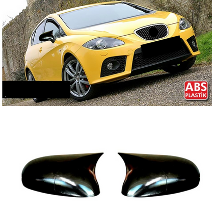 Capace oglinda compatibile cu Seat Leon Mk2 2005-2008 Negru lucios Batman Style
