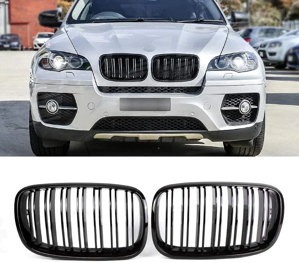 Grile centrale duble compatibile cu BMW X6 E71(2008-2014) negru lucios